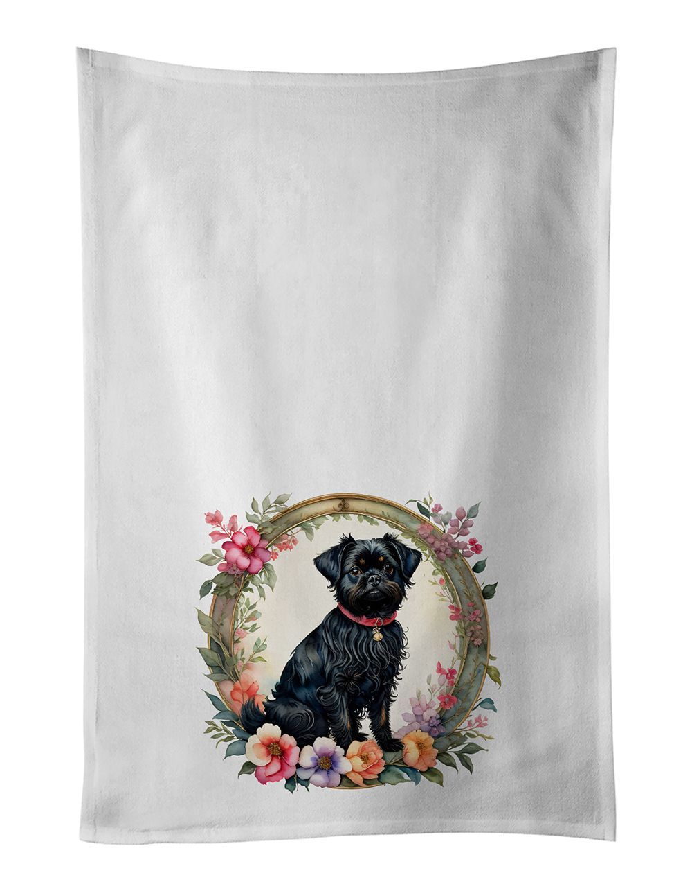 Affenpinscher And Flowers Kitchen Towel Set Of 2 White Dish Towels Decorative Bathroom Hand Towel For Hand, Face, Hair, Yoga, Tea, Dishcloth, 19 X 28", White_maomaolike.com