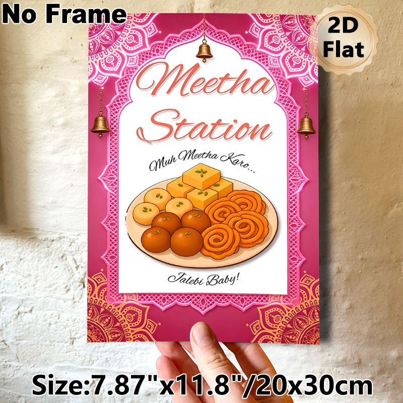 Indian Sweets Meetha Station Painting Poster, Vibrant Traditional Indian Style Poster, Featuring Assorted Festive Desserts With Ornate Mandala Border_maomaolike.com