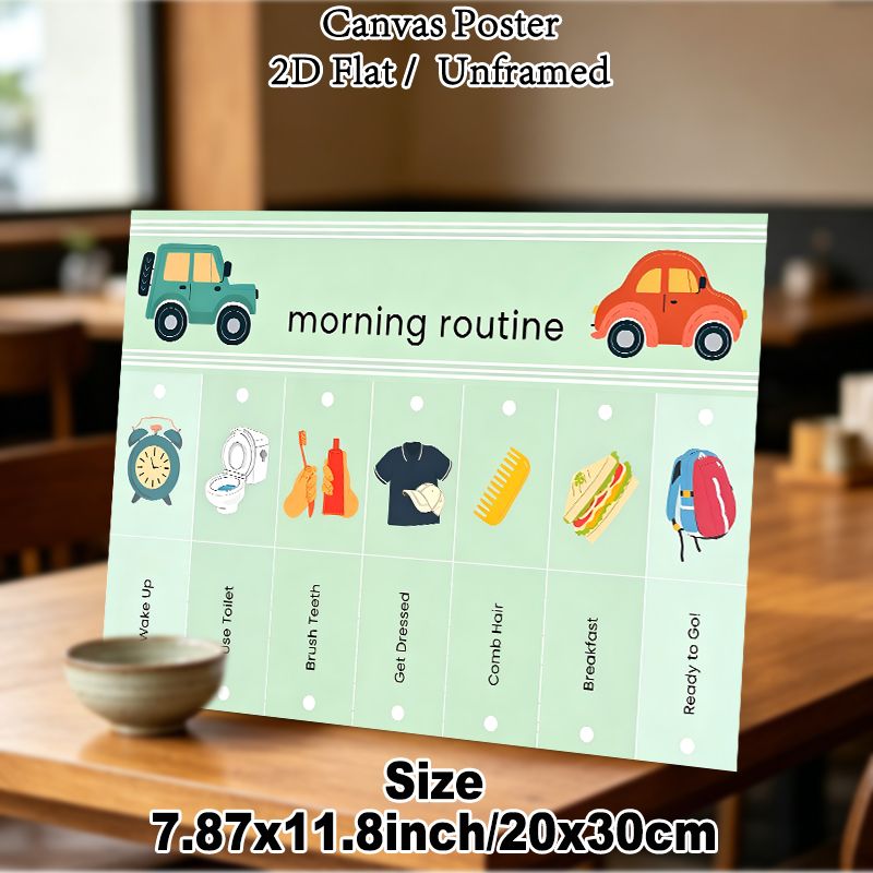 Morning Routine Painting Poster, Soft-toned Iconic Cartoon Style Poster, Clear Visual Guide To Build Consistent Morning Habits, Suitable For Bedroom_maomaolike.com