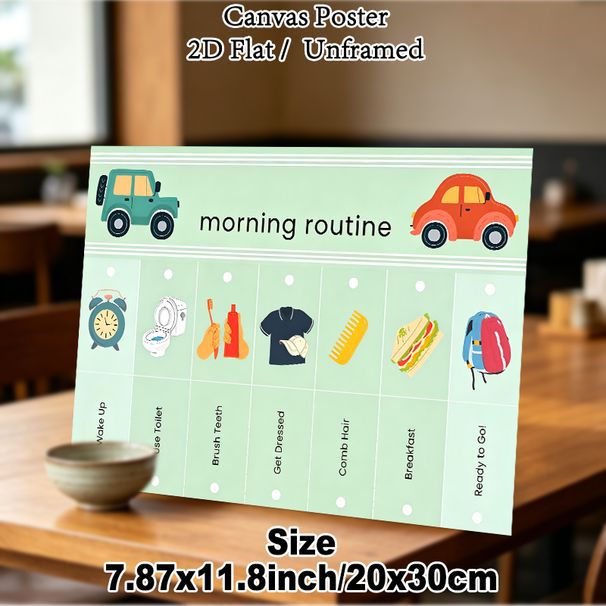 Morning Routine Painting Poster, Soft-toned Iconic Cartoon Style Poster, Clear Visual Guide To Build Consistent Morning Habits, Suitable For Bedroom_maomaolike.com