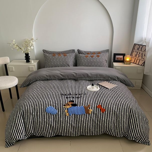 Wholesale INS Cute Cartoon Style Full Towel Embroidered Brushed 4-Piece Autumn Winter Thickened Warm Pure Cotton Four-Piece Set_maomaolike.com