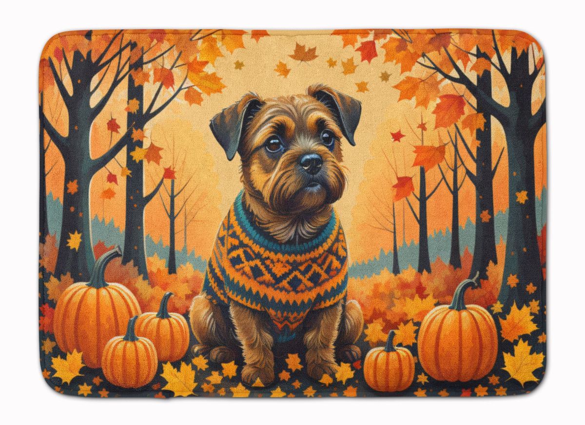 Border Terrier Fall Memory Foam Kitchen Mat Machine Washable Anti-Fatigue Mat Cushion Comfort Bath Mat Or Kitchen Rug_maomaolike.com