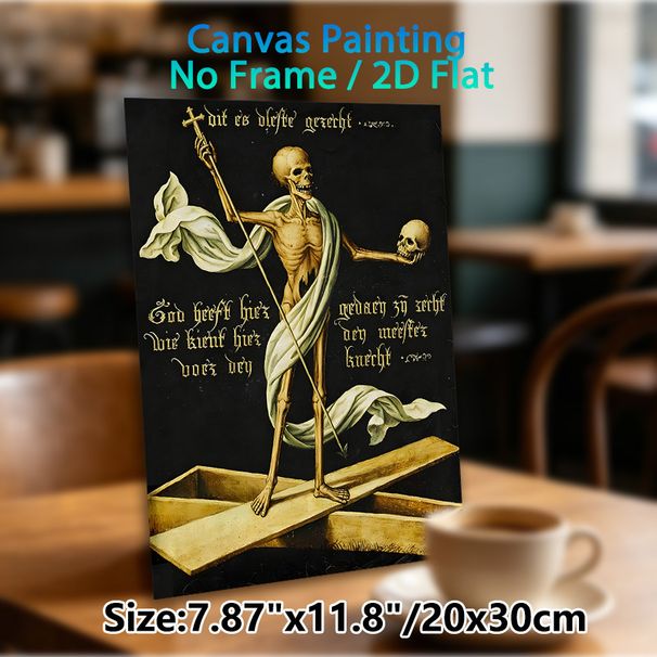Memento Mori Painting Poster, Vintage Gothic Skeleton With Cross & Skull On Coffin Poster, Dark Retro Art Decor Suitable For Gothic-style Living_maomaolike.com