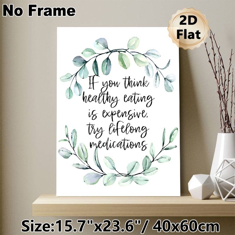 Healthy Eating Inspirational Quote Painting Poster, Soft Watercolor Eucalyptus Wreath With Handwritten Text Poster, Thought-provoking Health Reminder_maomaolike.com