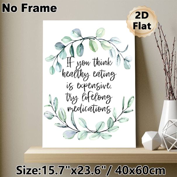 Healthy Eating Inspirational Quote Painting Poster, Soft Watercolor Eucalyptus Wreath With Handwritten Text Poster, Thought-provoking Health Reminder_maomaolike.com