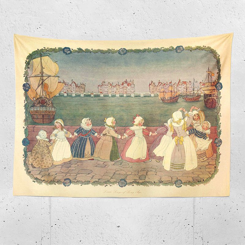 Vintage Fairy Tale Illustration Bedroom Princess Room Bedside Plush Tapestry Cute Wall Hanging Painting Background Cloth_maomaolike.com
