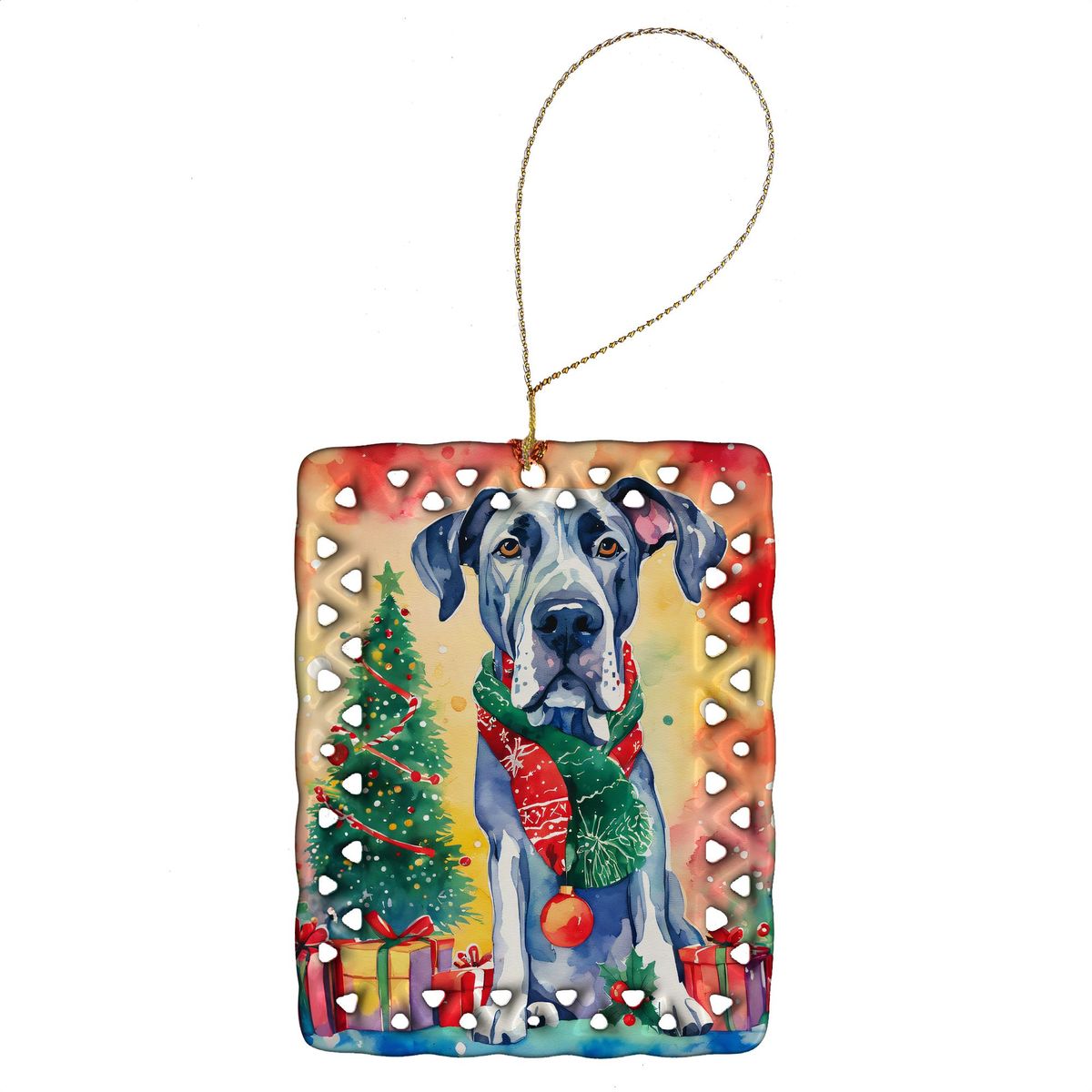 Great Dane Christmas Porcelain Ornament Christmas Tree Hanging Decorations For Home Christmas Holiday, Rectangle, Gift, Multicolor_maomaolike.com
