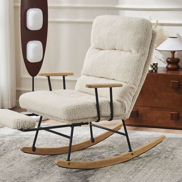 Modern Teddy Gliding Rocking Chair With High Back, Retractable Footrest, And Adjustable Recline For Nursery, Living Room, And Bedroom - Beige_maomaolike.com
