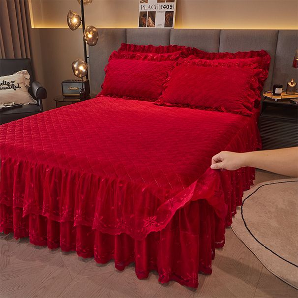 Winter Warm Baby Quilted Lace Skirt Single Piece Infant Thickened Coral Fleece 1.68m Bed Mat Cover_maomaolike.com