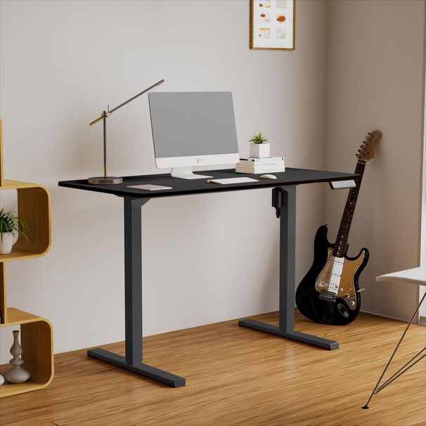Electric Standing Desk Whole Piece Adjustable Height Desk Home Office Computer Workstation Sit Stand Up Desk (Black Frame + Black Top)_maomaolike.com
