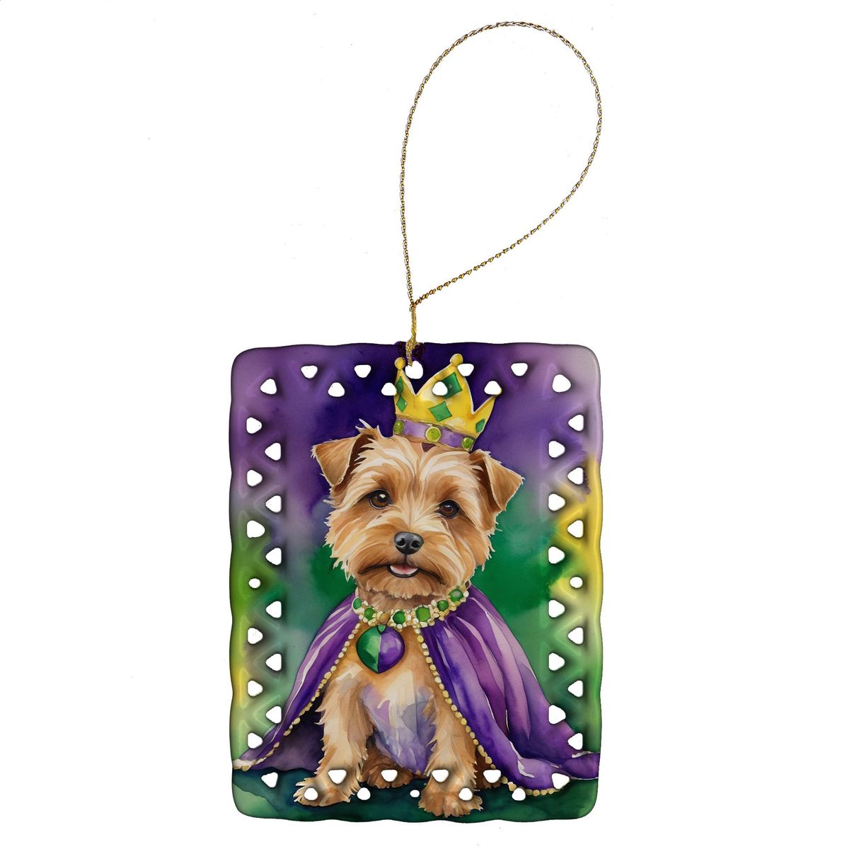 Norfolk Terrier King Of Mardi Gras Porcelain Ornament Christmas Tree Hanging Decorations For Home Christmas Holiday, Rectangle, Gift, Multicolor_maomaolike.com