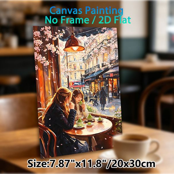 Cherry Blossom Cafe Gathering Painting Poster, Warm-toned Impressionist Poster, Serene Scene Of Friends Enjoying Treats By Cherry-blossom Lined_maomaolike.com