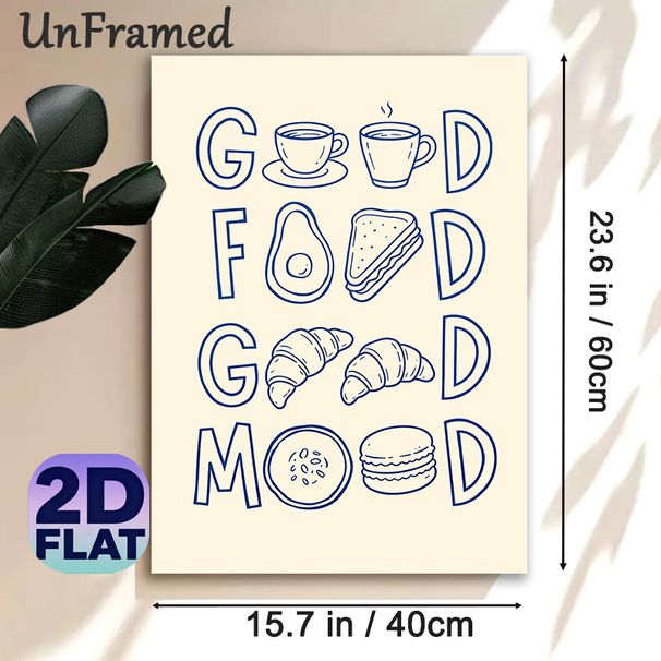 Good Food Good Mood Themed Painting Poster, Minimalist Hand-drawn Breakfast Foods Poster, Warm Food-themed Decor Ideal For Kitchen And Dining Area_maomaolike.com