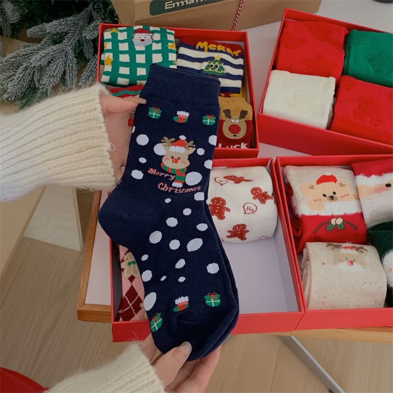 Unisex Red Christmas socks Gift box set women's midtube stockings_maomaolike.com