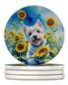 Westie In Sunflowers Large Sandstone Coasters Pack Of 4 Absorbent Round Coasters Decor Gifts For Men Or Women, 4 In, Multicolor_maomaolike.com