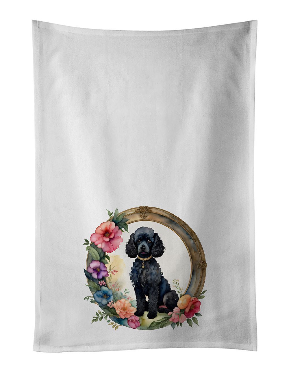 Black Poodle And Flowers Kitchen Towel Set Of 2 White Dish Towels Decorative Bathroom Hand Towel For Hand, Face, Hair, Yoga, Tea, Dishcloth, 19 X 28", White_maomaolike.com