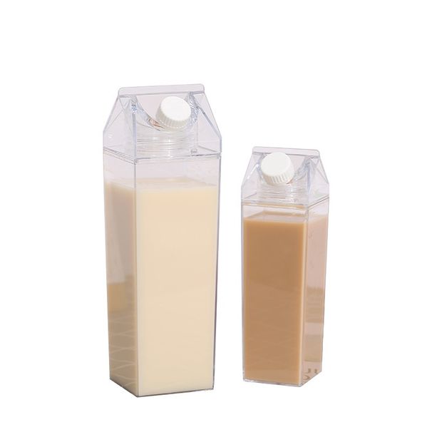 500/1000ml Super Hot Transparent Milk Box Design Water Cup Korean Version Small Fresh Girl Heart Large Capacity Portable_maomaolike.com