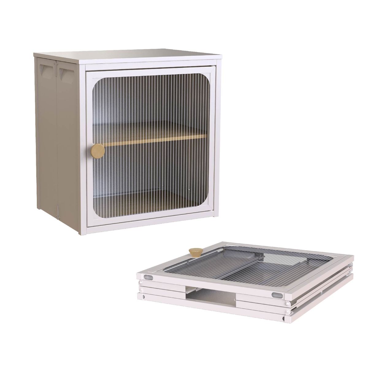Single Sturdy & Convenient Foldable Cabinet, Durable Steel-Wood Combo With Anti-Slip Design & Quick Fold & Install, Easy To DIY Storage Container With Door, White_maomaolike.com