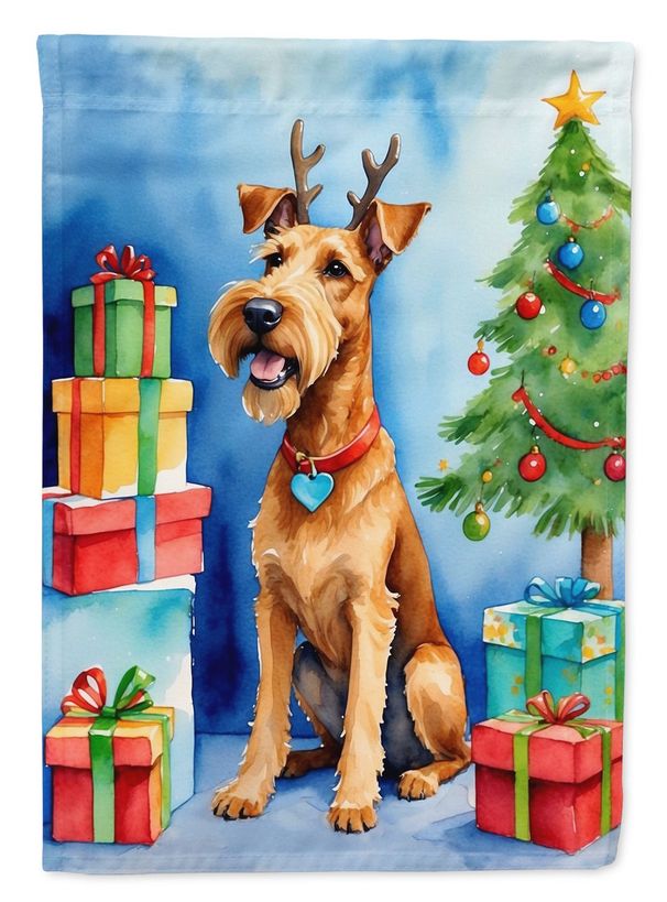 Irish Terrier Christmas Reindeer House Flag Large Porch Sleeve Pole Decorative Outside Yard Banner Artwork Wall Hanging, Polyester, House Size, Multicolor_maomaolike.com
