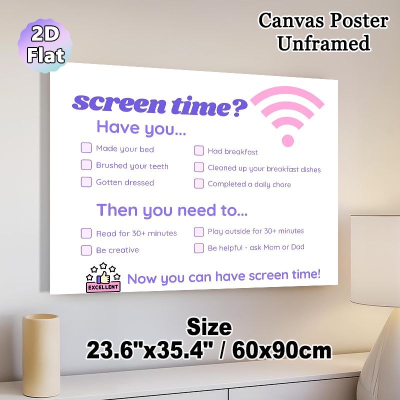 Screen Time Checklist Painting Poster, Pastel-toned Daily Task Checklist Poster, Aids In Establishing Daily Routines And Screen Time Rules, Suitable_maomaolike.com