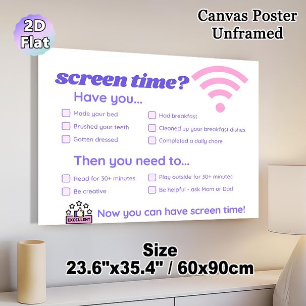 Screen Time Checklist Painting Poster, Pastel-toned Daily Task Checklist Poster, Aids In Establishing Daily Routines And Screen Time Rules, Suitable_maomaolike.com