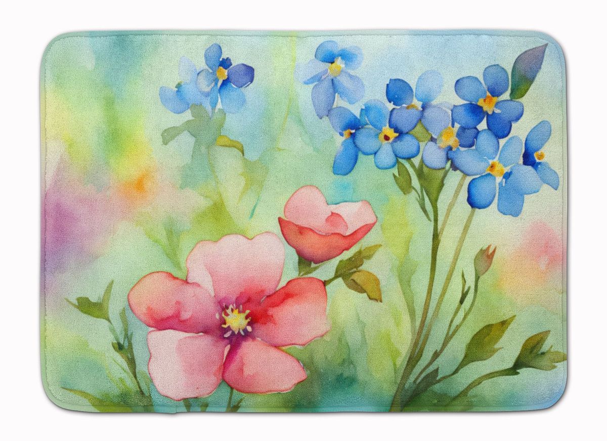 Alaska Forget-me-nots In Watercolor Memory Foam Kitchen Mat Machine Washable Anti-Fatigue Mat Cushion Comfort Bath Mat Or Kitchen Rug_maomaolike.com