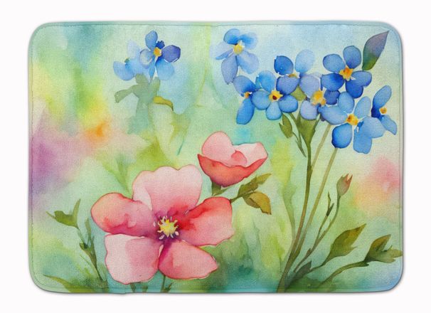 Alaska Forget-me-nots In Watercolor Memory Foam Kitchen Mat Machine Washable Anti-Fatigue Mat Cushion Comfort Bath Mat Or Kitchen Rug_maomaolike.com
