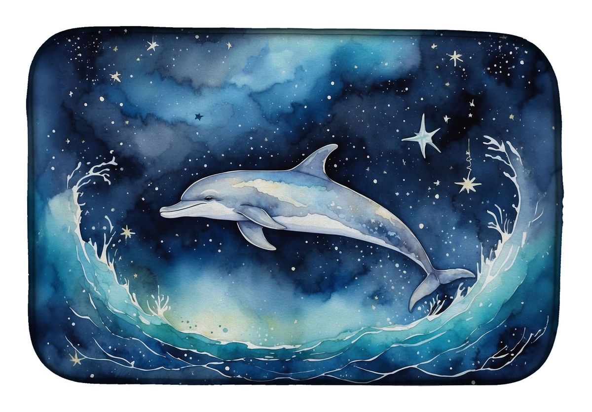 Dolphin In A Starry Sea Dish Drying Mat Absorbent Dish Drying Mat Pad For Kitchen Counter Dish Drainer Mat For Countertop, 14 X 21", Multicolor_maomaolike.com