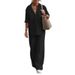 Women's Clothing women's two piece set women's lapel long sleeved shirt spring and autumn casual solid color pants wide leg suit_maomaolike.com