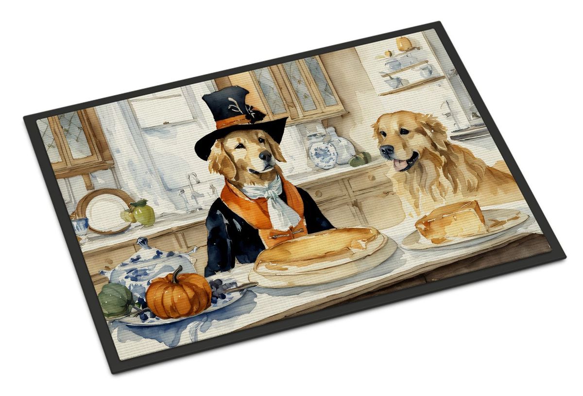 Golden Retriever Fall Kitchen Pumpkins Doormat Front Door Mat Indoor Outdoor Rugs For Entryway, Non Slip Washable Low Pile, 24H X 36W_maomaolike.com