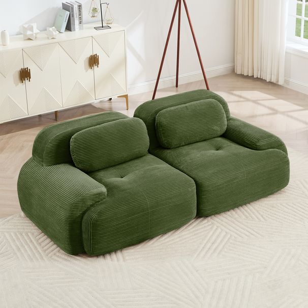 82'' Loveseat Sofa In LuxuryCorduroy Fabric Modular For Free Combo Separation Curved Armrests ,anti-slip Design High-resilience Sponge Fits Living Rooms Bedrooms Audiovisual Room,Olive Green_maomaolike.com