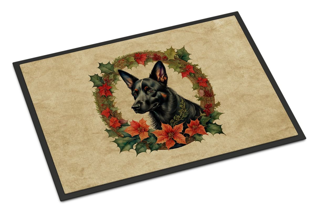 Australian Kelpie Christmas Flowers Doormat Front Door Mat Indoor Outdoor Rugs For Entryway, Non Slip Washable Low Pile, 24H X 36W_maomaolike.com