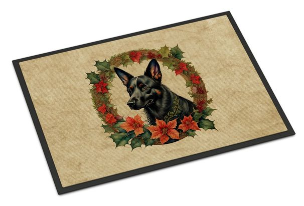 Australian Kelpie Christmas Flowers Doormat Front Door Mat Indoor Outdoor Rugs For Entryway, Non Slip Washable Low Pile, 24H X 36W_maomaolike.com