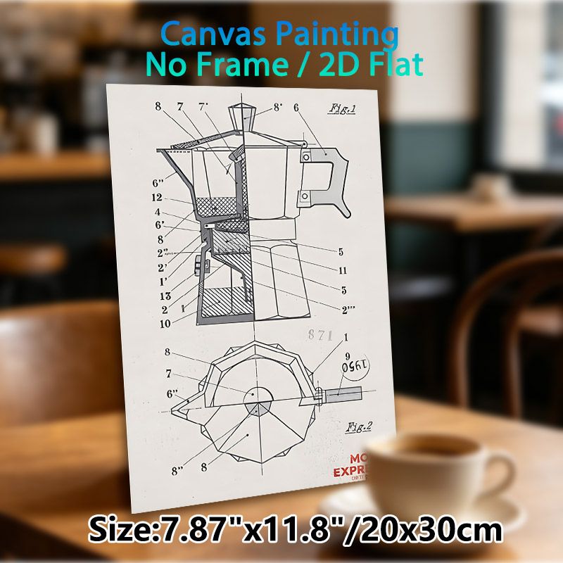Moka Pot Blueprint Painting Poster, Vintage Technical Detailed Cross-section Moka Pot Illustration Poster, Brings Industrial-style Charm, Suitable For_maomaolike.com