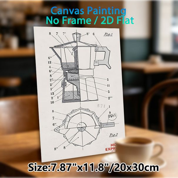 Moka Pot Blueprint Painting Poster, Vintage Technical Detailed Cross-section Moka Pot Illustration Poster, Brings Industrial-style Charm, Suitable For_maomaolike.com