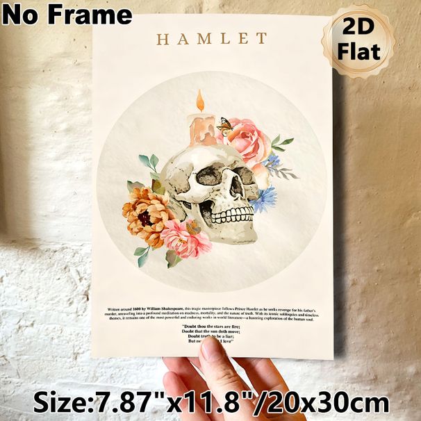 Hamlet Themed Painting Poster, Soft Watercolor Skull & Floral Decorative Poster, With Classic Literary Quotes, Ideal For Home Study And_maomaolike.com