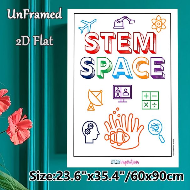 STEM Space Themed Painting Poster, Vibrant Line-art STEM Icon Collage Poster, Educational Design To Foster Tech-learning Atmosphere, Suitable For Labs_maomaolike.com