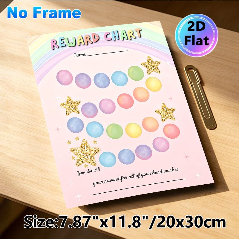Pastel Rainbow Reward Chart Painting Poster, Dreamy Pastel Glitter Star & Bubble Design Poster, Practical Tool To Track Progress And Rewards, Suitable_maomaolike.com
