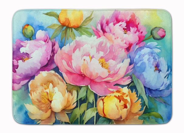 Peonies In Watercolor Memory Foam Kitchen Mat Machine Washable Anti-Fatigue Mat Cushion Comfort Bath Mat Or Kitchen Rug_maomaolike.com