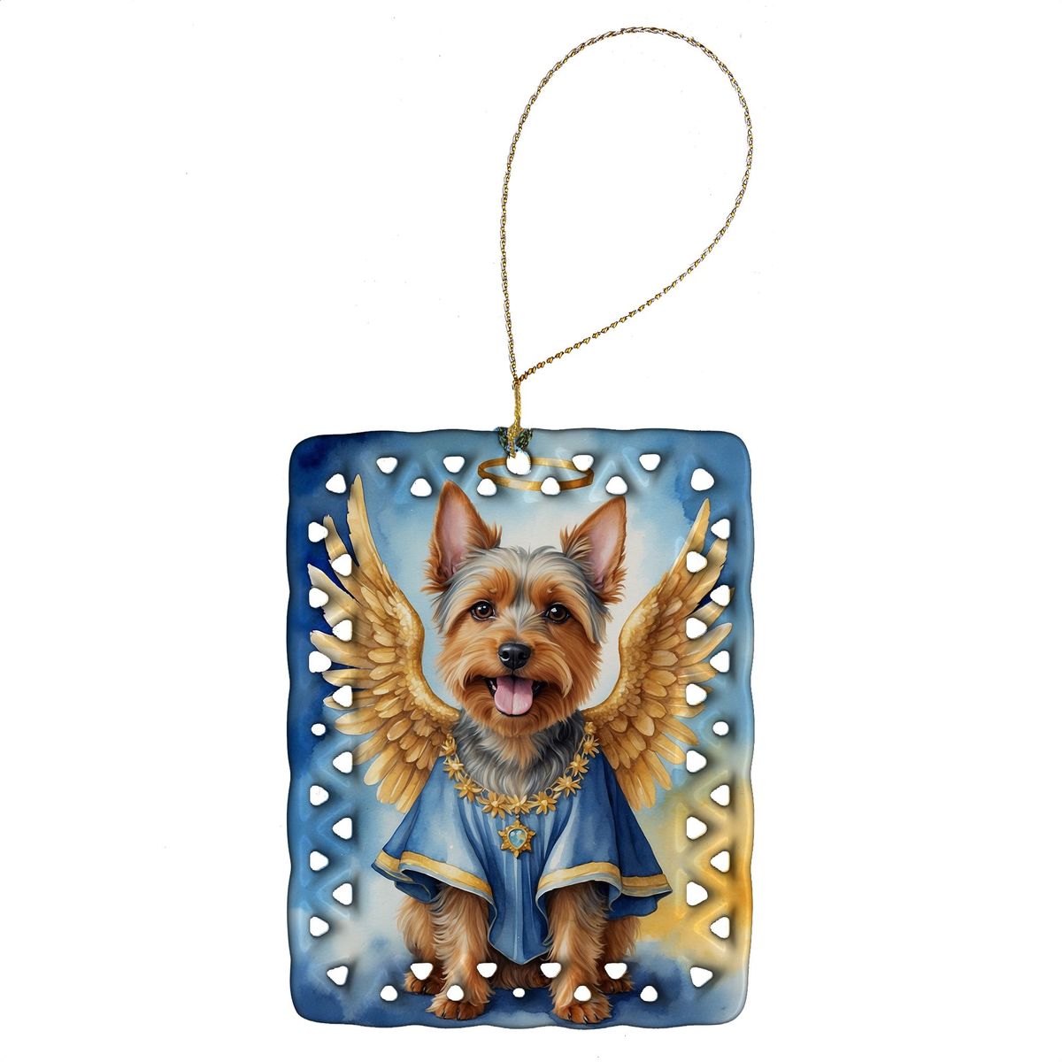 Australian Terrier My Angel Porcelain Ornament Christmas Tree Hanging Decorations For Home Christmas Holiday, Rectangle, Gift, Multicolor_maomaolike.com