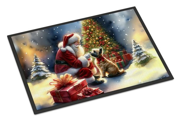 Cairn Terrier And Santa Claus Doormat Front Door Mat Indoor Outdoor Rugs For Entryway, Non Slip Washable Low Pile, 24H X 36W_maomaolike.com