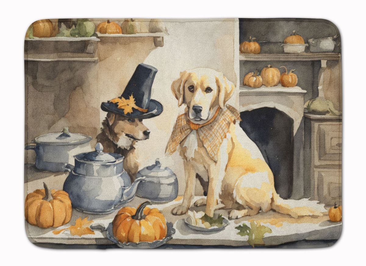 Yellow Lab Fall Kitchen Pumpkins Memory Foam Kitchen Mat Machine Washable Anti-Fatigue Mat Cushion Comfort Bath Mat Or Kitchen Rug_maomaolike.com