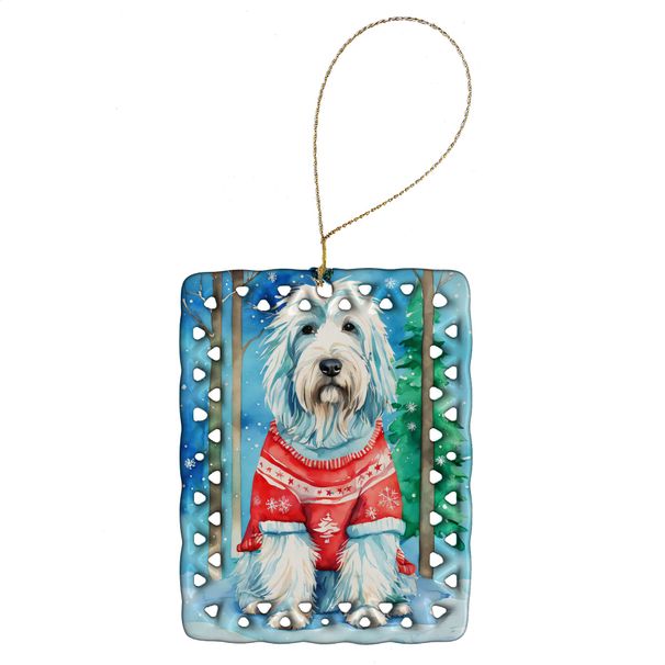 Bearded Collie Christmas Porcelain Ornament Christmas Tree Hanging Decorations For Home Christmas Holiday, Rectangle, Gift, Multicolor_maomaolike.com