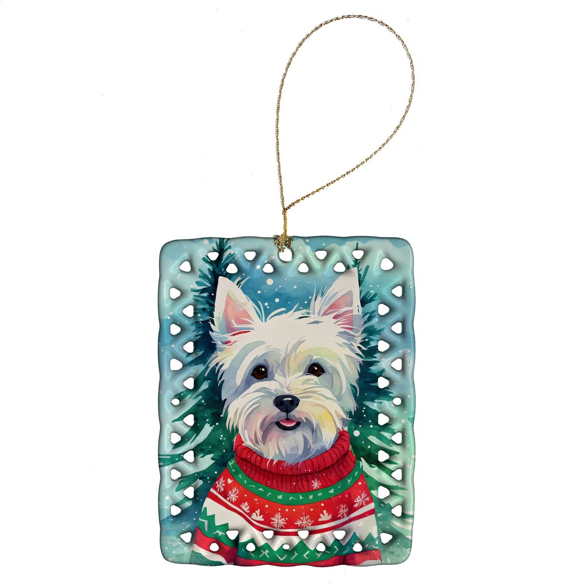 Westie Christmas Porcelain Ornament Christmas Tree Hanging Decorations For Home Christmas Holiday, Rectangle, Gift, Multicolor_maomaolike.com