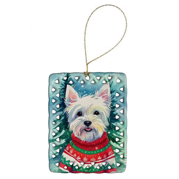 Westie Christmas Porcelain Ornament Christmas Tree Hanging Decorations For Home Christmas Holiday, Rectangle, Gift, Multicolor_maomaolike.com