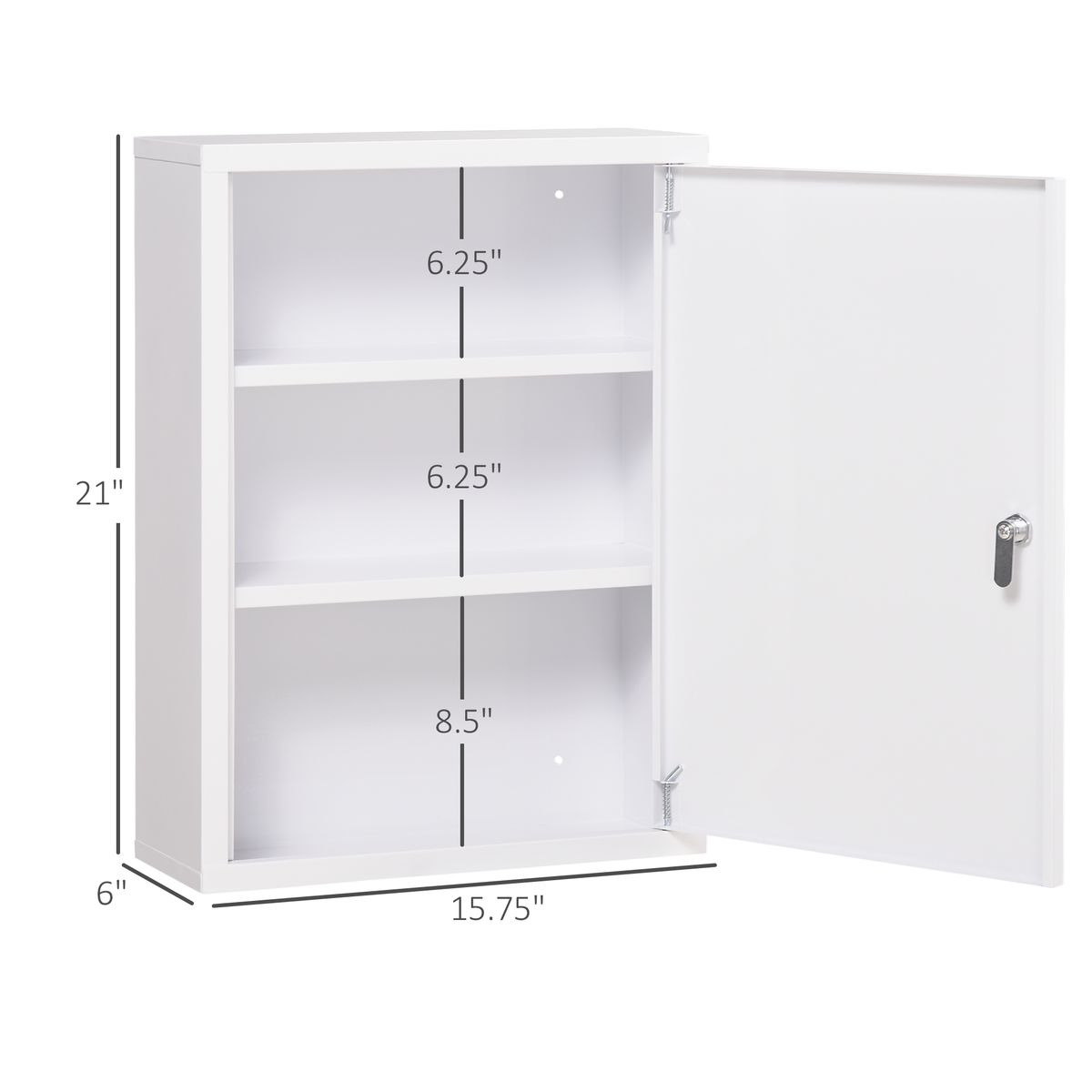 16" X 21" Lockable Medicine Cabinet, 3 Tier Steel Medical Wall Box With 2 Keys And Shelves For Bathroom, White_maomaolike.com