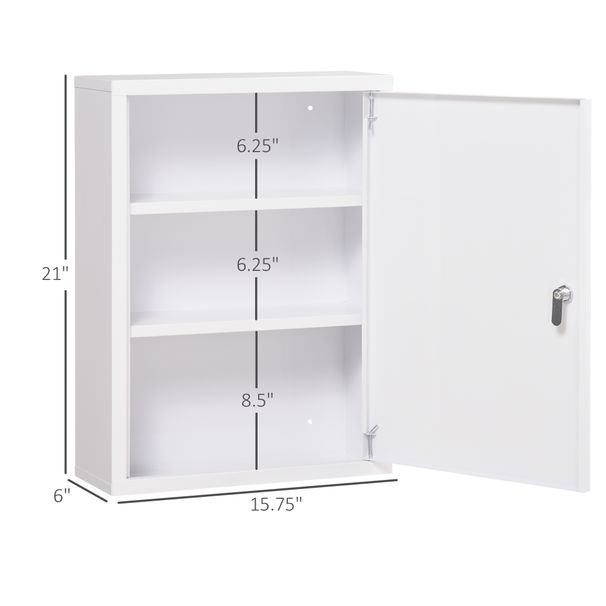 16" X 21" Lockable Medicine Cabinet, 3 Tier Steel Medical Wall Box With 2 Keys And Shelves For Bathroom, White_maomaolike.com