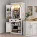 71" Kitchen Pantry Cabinet With LED Lights, 6 Door Shelves, A Drawer And 4 Adjustable Shelves, White_maomaolike.com