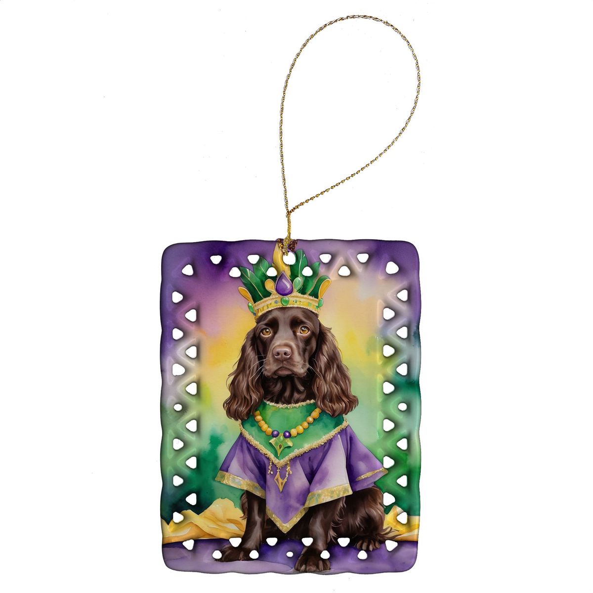 Boykin Spaniel King Of Mardi Gras Porcelain Ornament Christmas Tree Hanging Decorations For Home Christmas Holiday, Rectangle, Gift, Multicolor_maomaolike.com