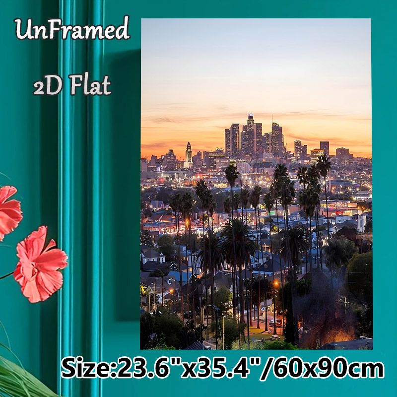 Los Angeles City Skyline Painting Poster, Warm-toned Sunset Urban Landscape Poster, Captivating Twilight City View Ideal For Living Room, Office Wall_maomaolike.com